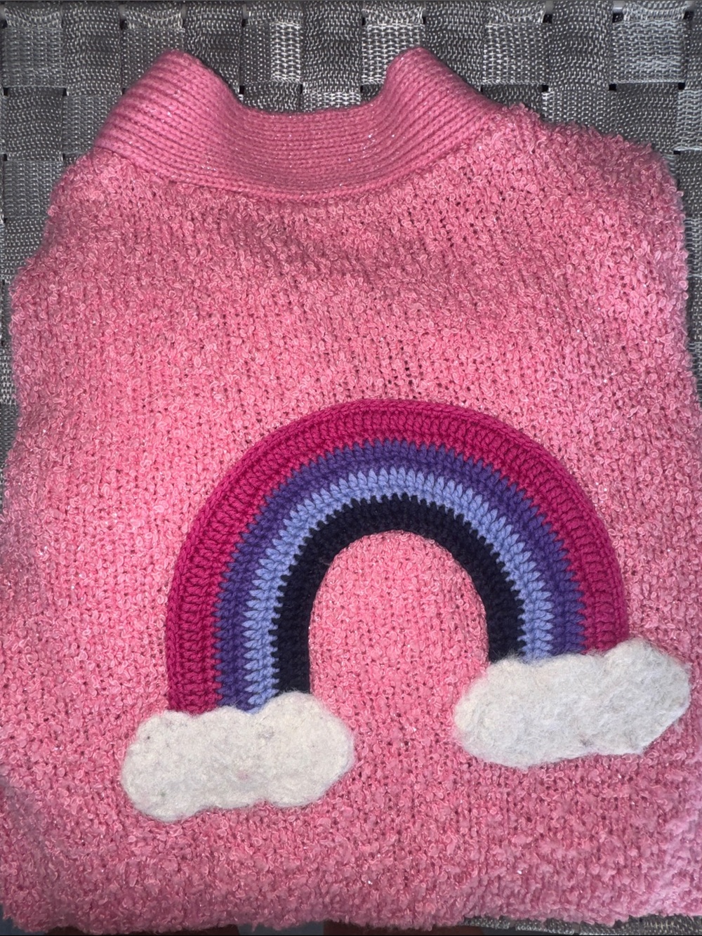 Hatley Pink Knit Kids Sweater with Rainbow Applique